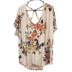 Maurices Cream Floral Short Sleeve Top